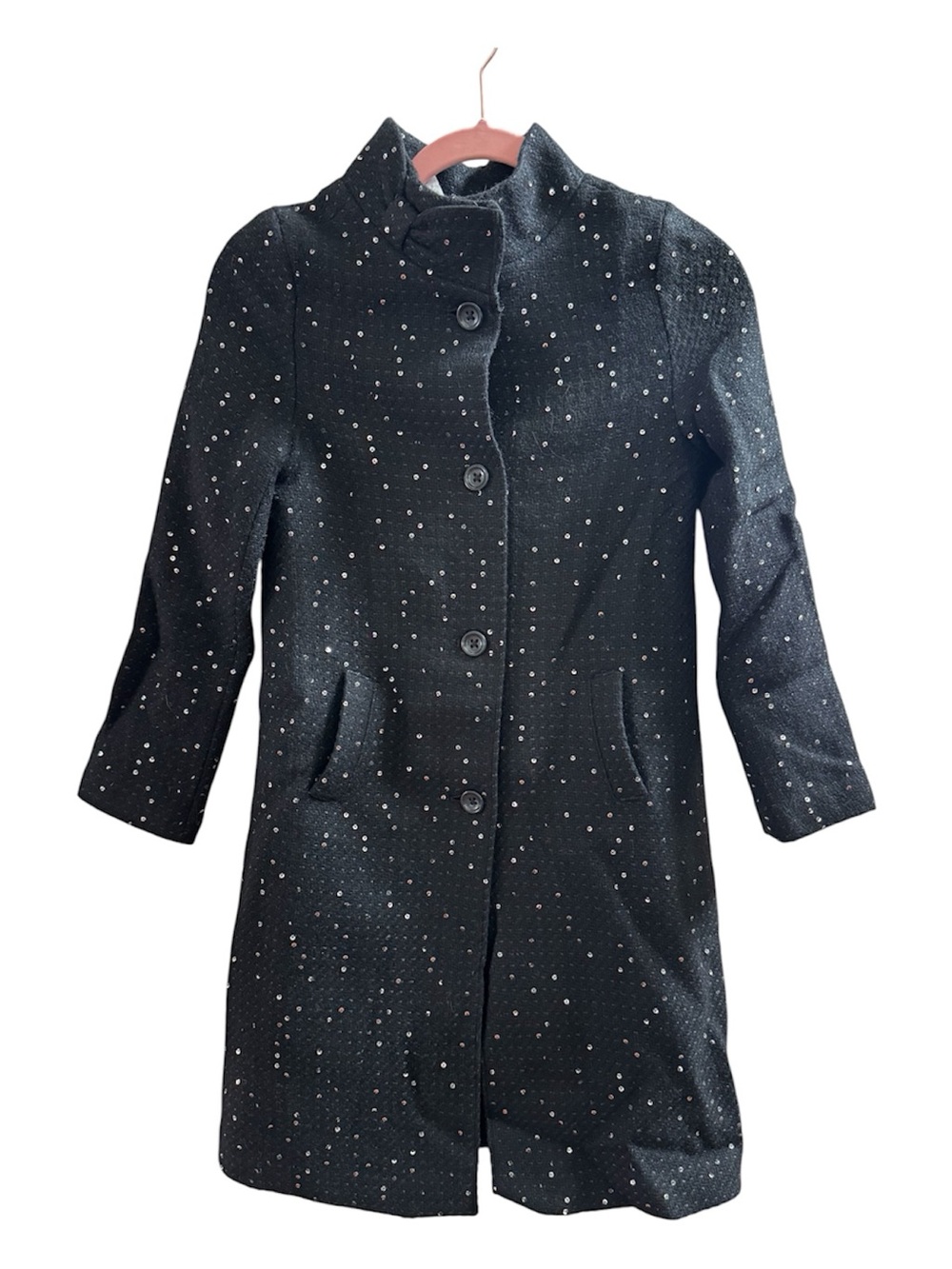 Gymboree Dressy Black Sequins Embellished Button-Front Long Tweed Coat
